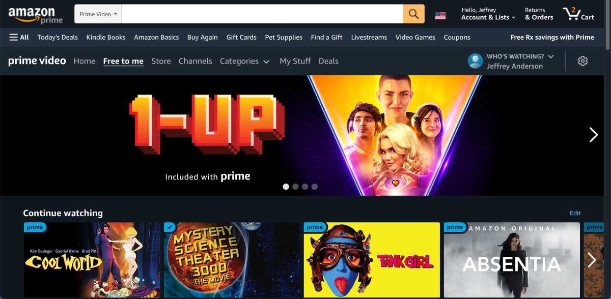 Prime Video Roku app home screen, promoting '1-Up'