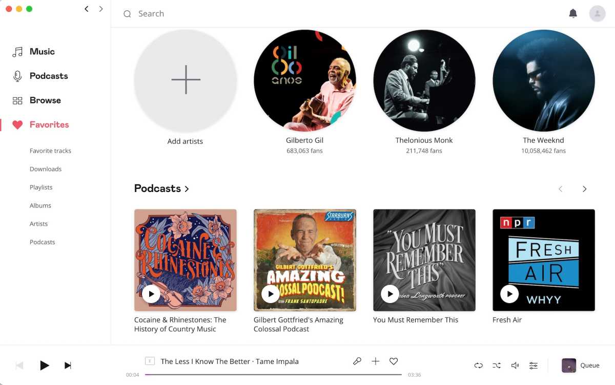 Deezer favorites page