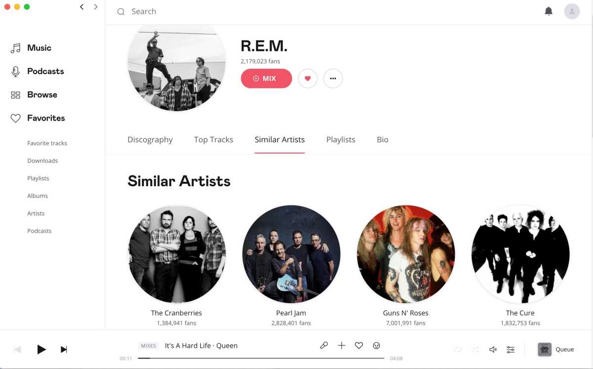 Deezer similar artist recommendation