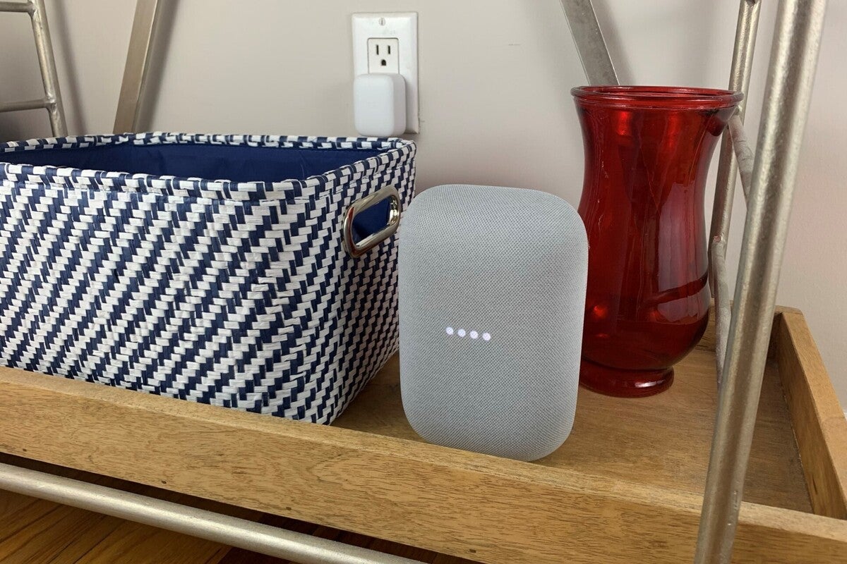 google nest audio on shelf