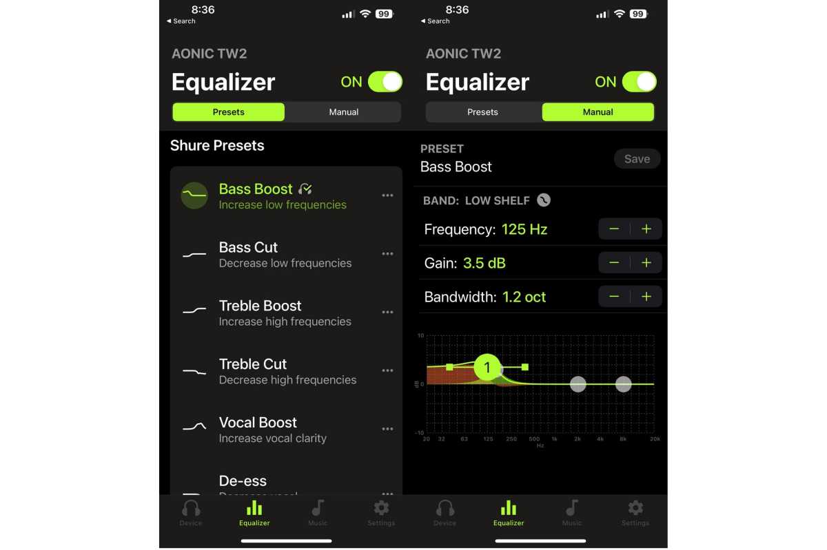 Shure Aonic 215 Gen 2 app screenshots