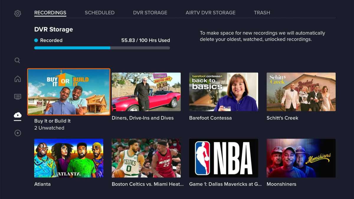 Sling TV DVR menu