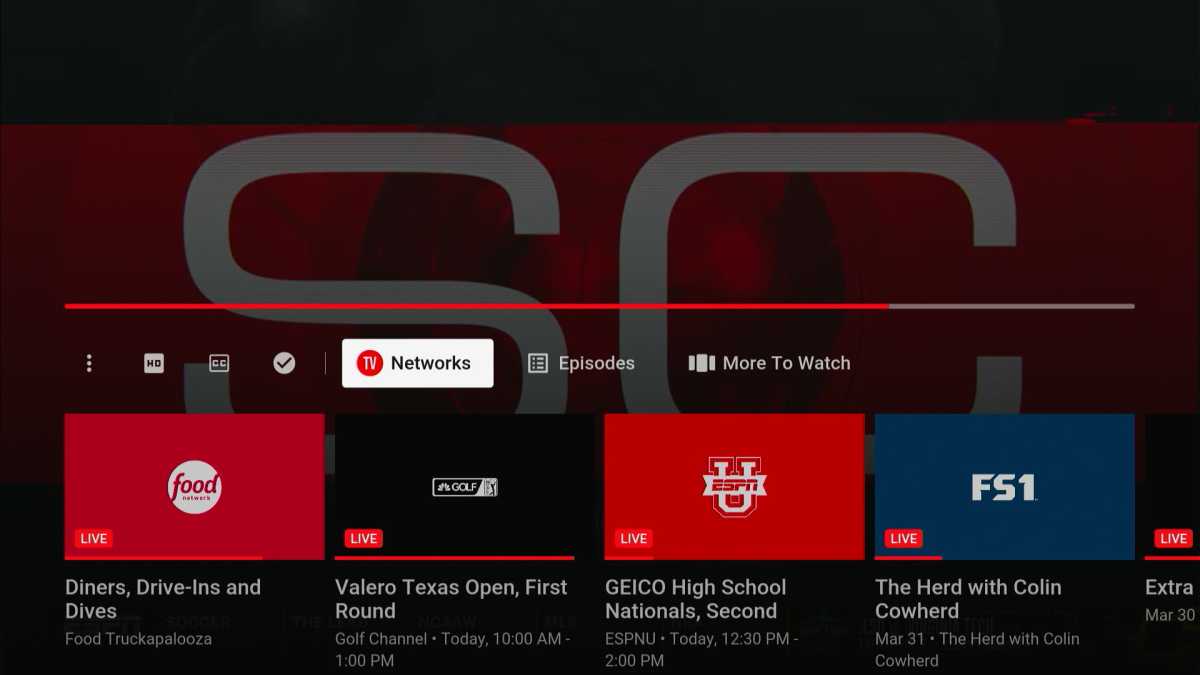 YouTube TV's mini guide