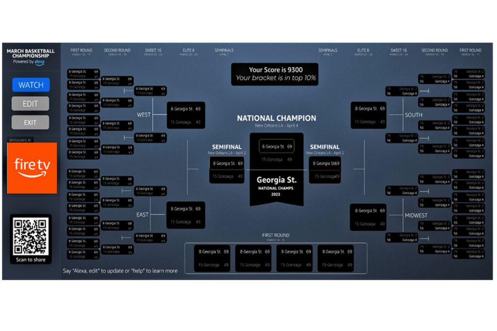 Fire TV March Madness brackets