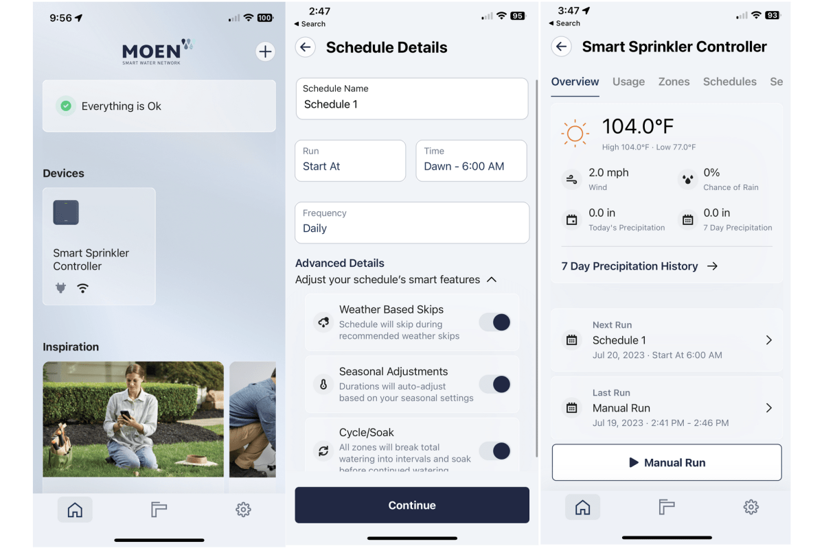 Moen Smart Sprinkler Controller app screenshots