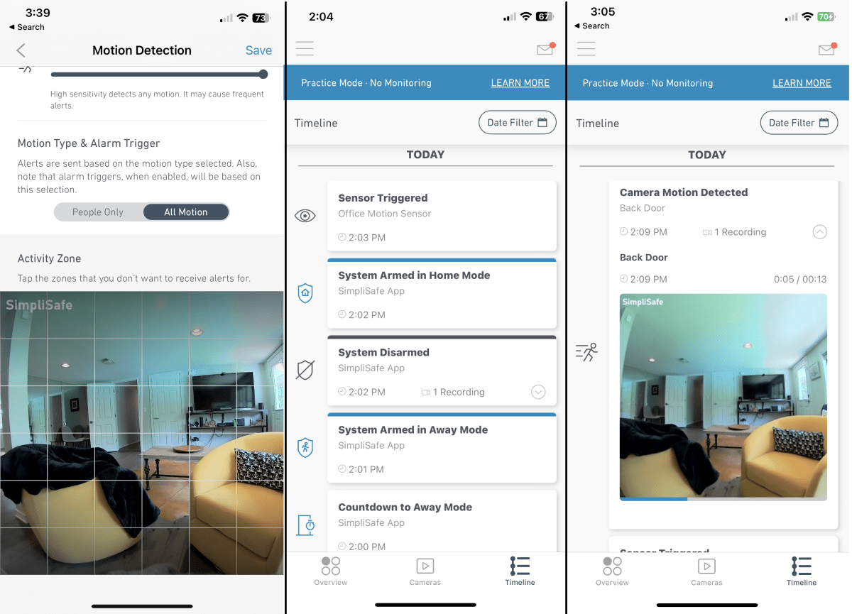 SimpliSafe Smart Alarm Camera app screenshots